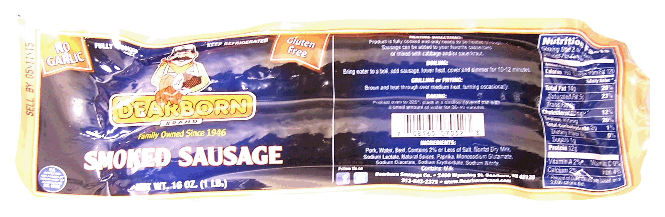 Dearborn  smoked sausage, no garlic, 2 fully cooked links Full-Size Picture